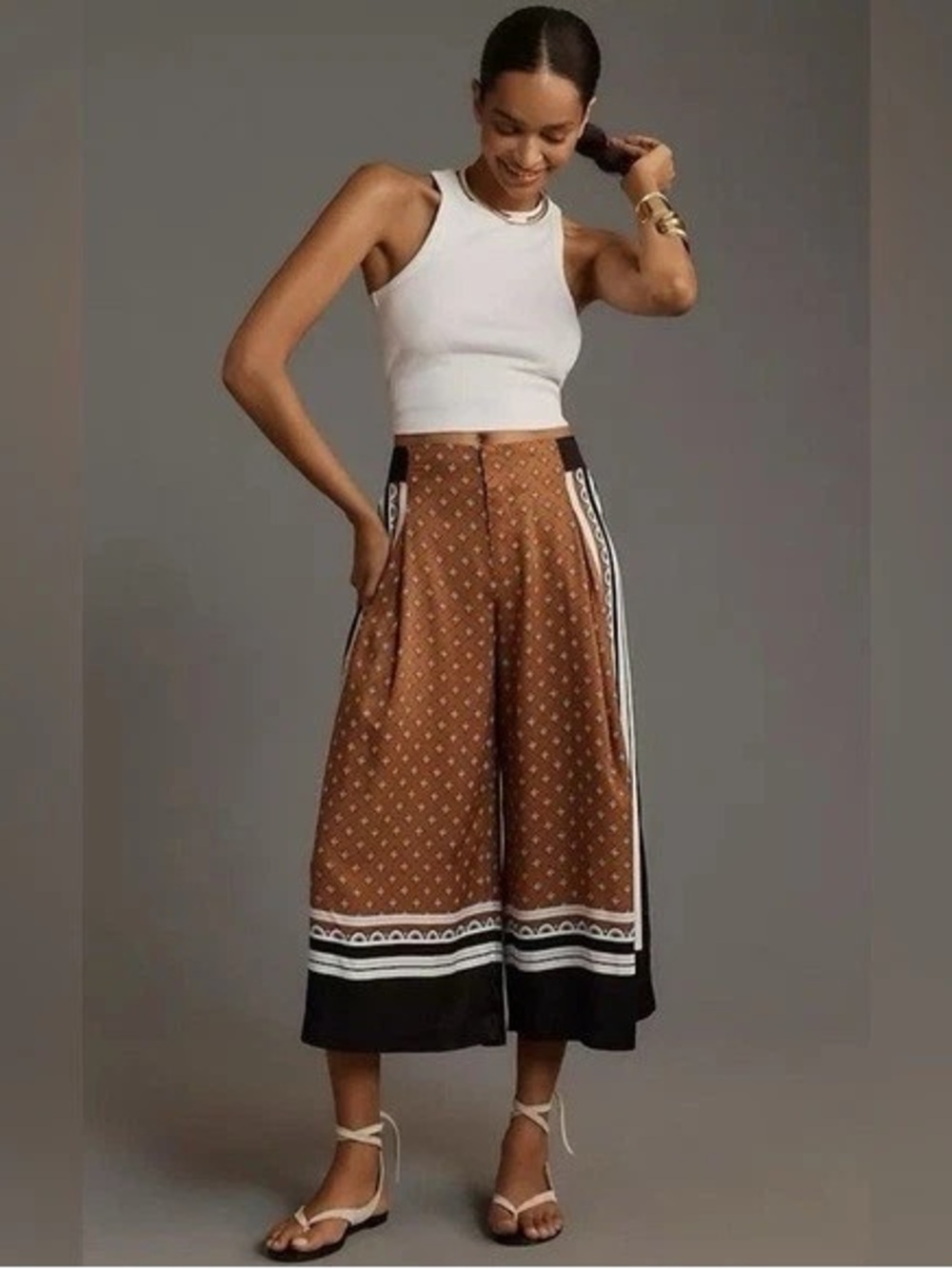 Maeve Rust Printed A-Line Wide Leg Culottes by Anthropologie
